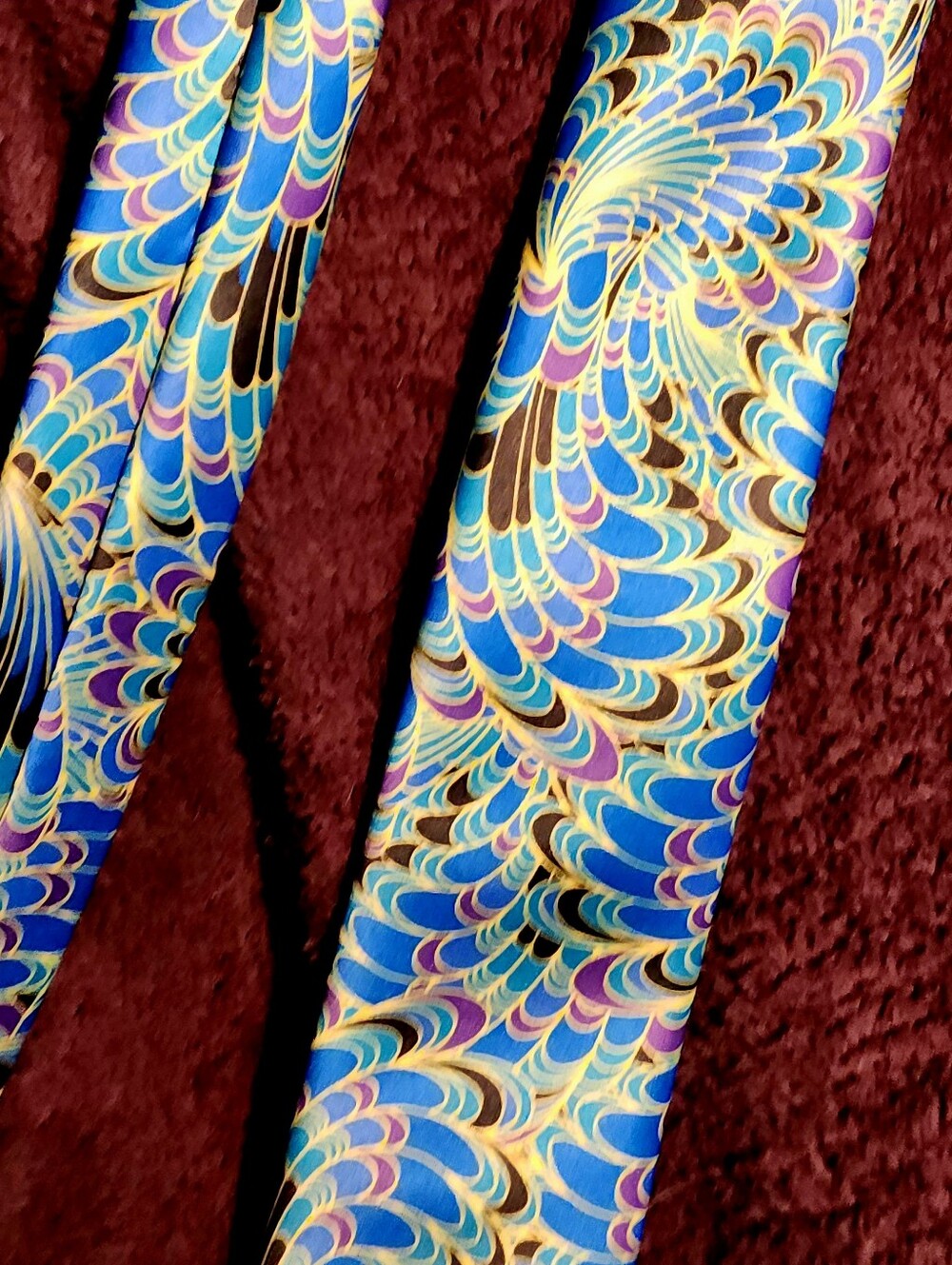 Vintage 90s PRIME Abstract Peacock Feather Silk Tie Blue Gold